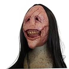 Halloween Mask, Scary Halloween Mask, Creepy Grin leende Red Scar Face Demon Mask, LaTex Realistic Evil Scream Mask for Cosplay Halloween Costumes