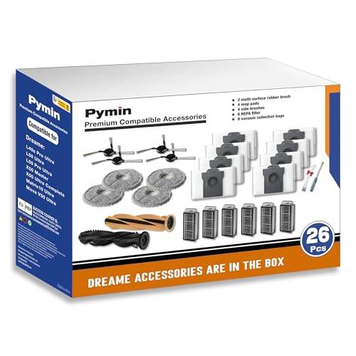 26 st reservdelar för Dreame X50 Ultra/L50 Ultra/Matrix10 Ultra/Mova V50 Ultra Robot Dammsugare, tillbehörssats med 2 huvudborstar 4 Mop Pads 8 dammpåsar 4 sidoborstar 6 filter 2 verktyg