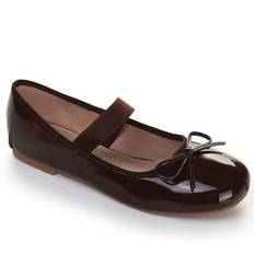 Girl's Glossy Ballet Flats With Elastic Strap And Bow â Comfortable Slip-On Dress Shoes For Everyday And Formal Wear - Coffee Brown - EUR36,EUR37,EUR38,EUR39,EUR40,EUR41