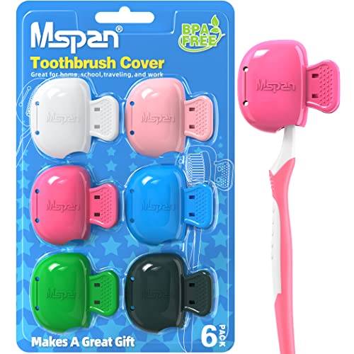 Mspan Tandborstskydd för tandborsthuvud: sätesskydd, Vit, rosa, mörkrosa, blå, grön, mörk kricka, 6 Count (Pack of 1), Resetandborsthållare resetillbehör
