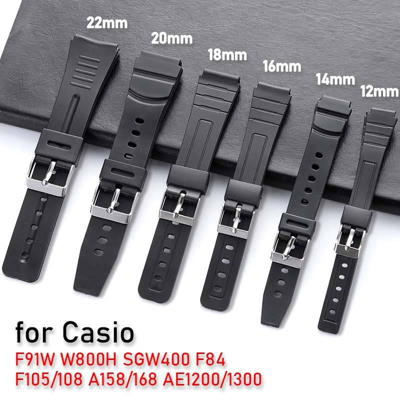 Silicone Watch Strap 12mm 14mm 16mm 18mm 20mm 22mm for Casio F91W F84 F105/108 W800H A158/168 AE1200/1300 SGW400 Universal Band