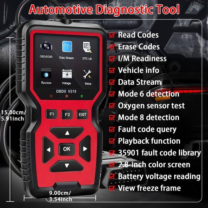 2024 V519 Professionell OBD2-skanner - USB-driven Bil-diagnostikverktyg med Realtidsdataflöde, Fullfunktions OBD II-testning (Klar för inspektion/unde
