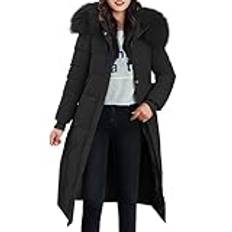Dam Parkas kappa vinterjacka rockar dam höst vinter enfärgad bälte lång varm kappa jacka tjock varm jacka kappa, Svart, M