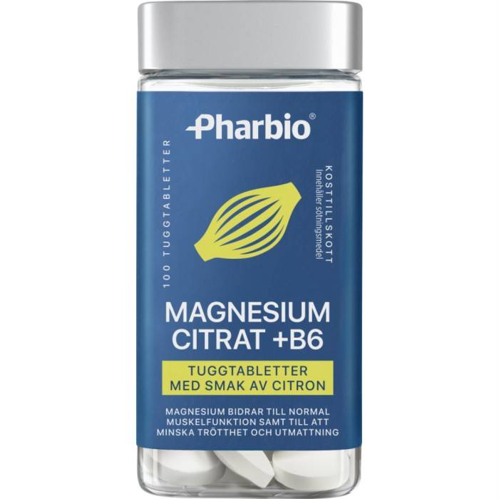 Pharbio Magnesium Citrat +B6, 100 tuggtabletter