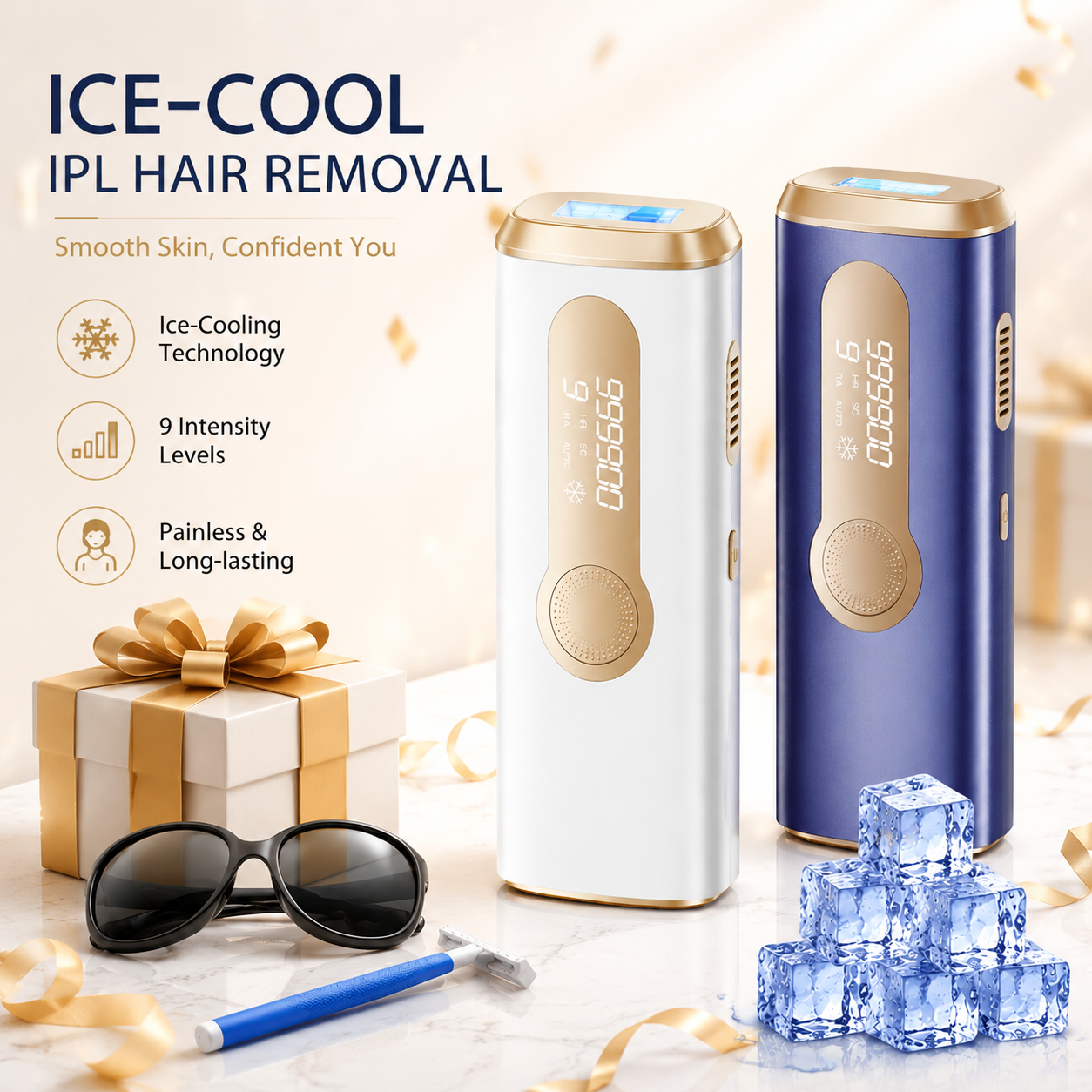 9 Levels IPL Hair Removal Device with Ice Cooling, At Home Laser Hair Remover for Women, Painless Smooth Skin Beauty Device