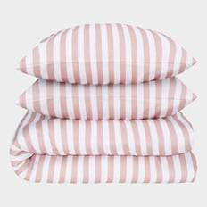 Bambus sengetøj hvid/gammel rosa stribet bred 200Ã220
