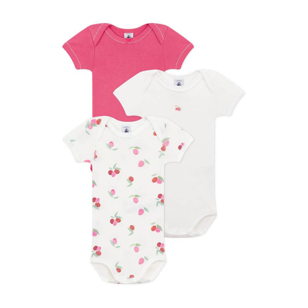 Petit Bateau - 3-pak Kortærmet Body - Lyserød & Kirsebær - 24M/86