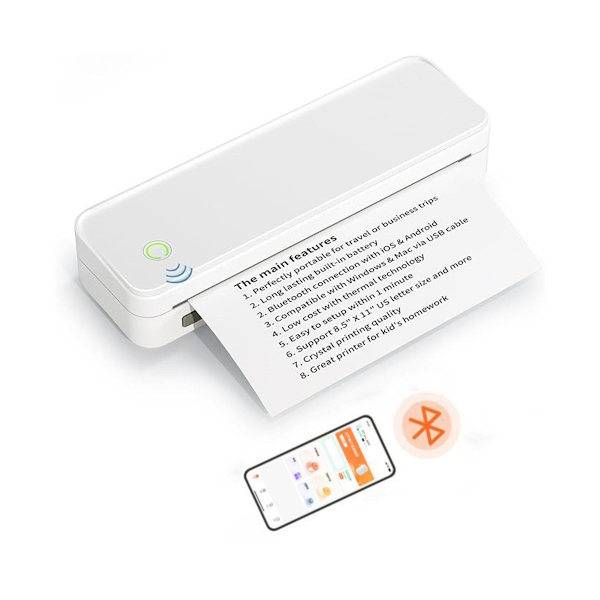 Smart Printer A4L bärbar A4-termisk skrivare, bläckfri direkttermisk, Bluetooth trådlös, USB-C uppladdningsbar, kompatibel med Android, iOS, Windows,
