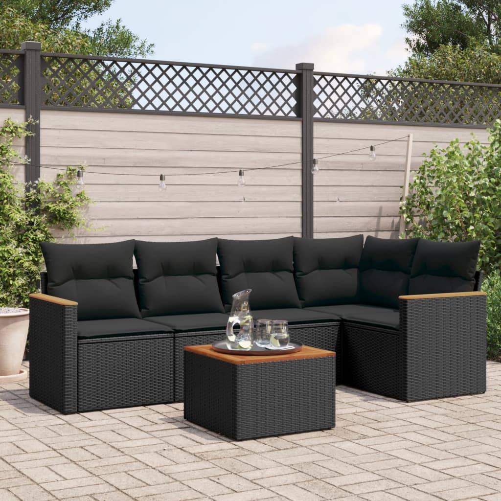 Sofasæt Til Haven 5 Dele Med Hynder Polyrattan Sort - Sort / Med bord