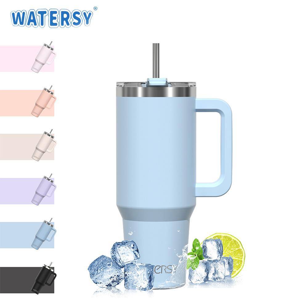 Watersy 40oz/1200ml Tumbler med handtag & sugrörslock Rostfri isolerad kopp Håll kall Termosmugg Bärbar bilresekopp