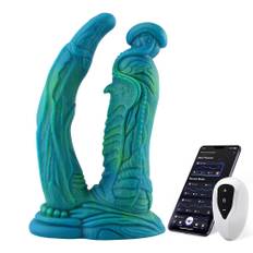 HiSmith WDA017-M Wildolo Devil Series Fantasy Dildo Vibrator with App 23cm Green-Blue - grön