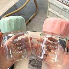 1pc Mini Transparent Water Bottle, High Temperature Resistant Mini Small Water Cup Glass Small Milk Cup Women's Coffee Milk Cup Portable Outer Belt High Value Fat Cup