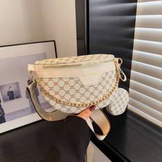 Fashion Embroidered Chain Waist Bag & Crossbody Bag, Large Capacity - White - one-size