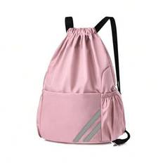 New Solid Color Simple Fashion Versatile Drawstring Gym Bag Basketball Bag Backpack Shoulder Bag Oxford Cloth Waterproof Lightweight Drawstring Closur - Pink