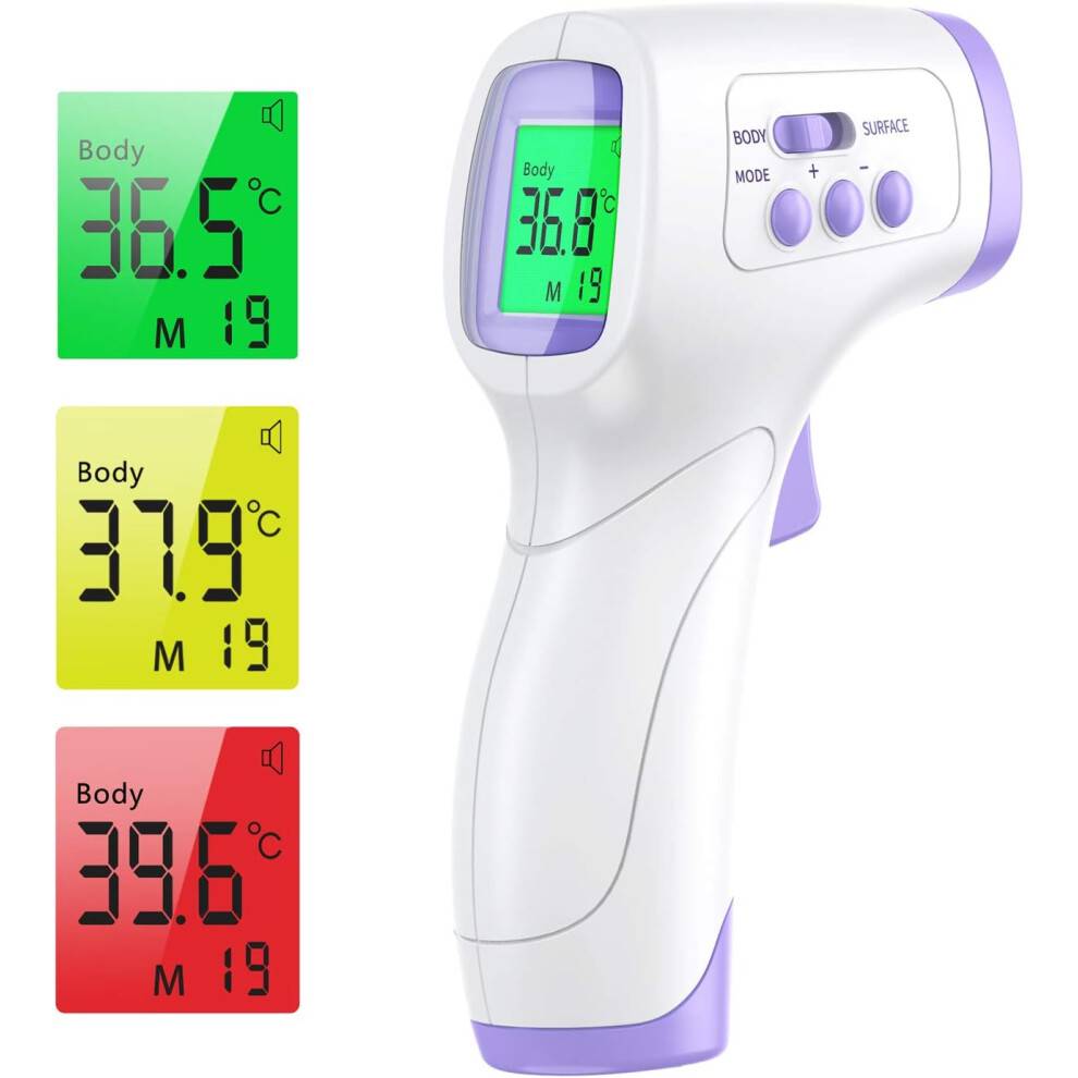 Berøringsfrit infrarødt termometer, berøringsfri måling, 99 sæt hukommelsesfunktion, intelligent temperaturalarm, nem at bruge med automatisk