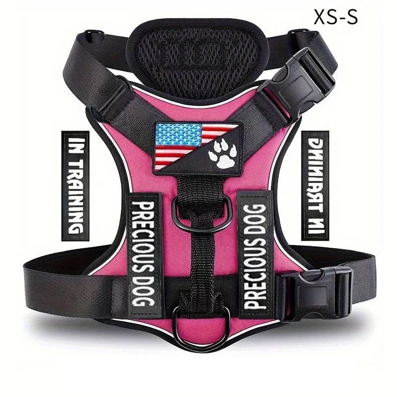 Reflective Dog Vest Harness with 5 Customisable Patches - ROSE RED / XL (XL)