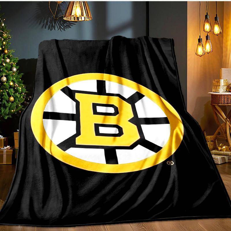 Bruins Emblem hockey Blanket Flannel Throw for Sofa, Indoor, Camping, Living Room, Office, Chair, And Bed Soft Birthday Gift