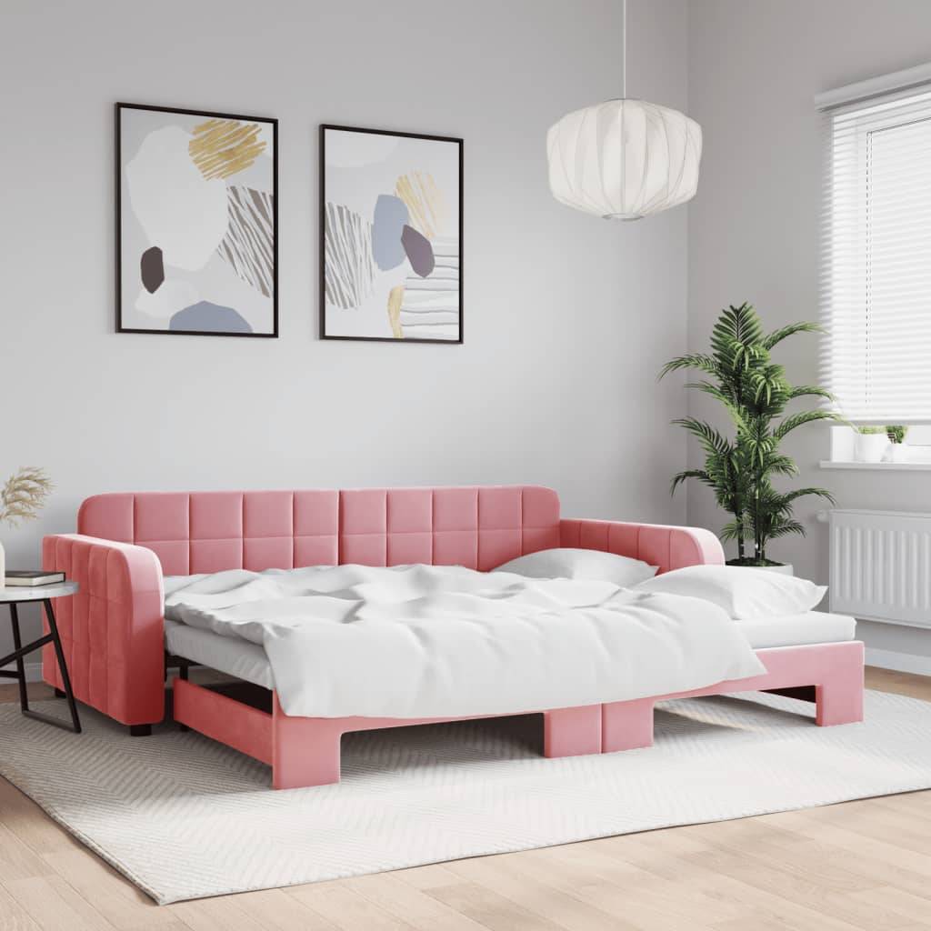 vidaXL daybed med udtræk 90x200 cm velour lyserød