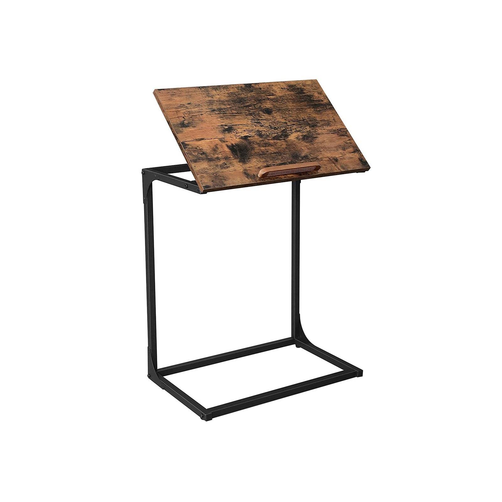 VASAGLE Sofa Side Table, Laptop Table with Tilting Top, Heavy Duty Steel Frame, for Living Room, Easy To Assemble, Industrial Style, Rustic Brown and.