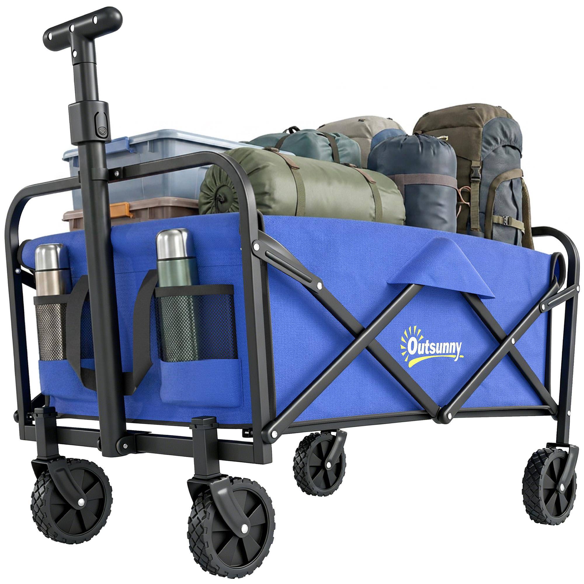 Hopfällbar Trädgårdsvagn med Hjul Justerbart Teleskophandtag 100 kg Last för Camping Shopping 64x42x27 cm Blå