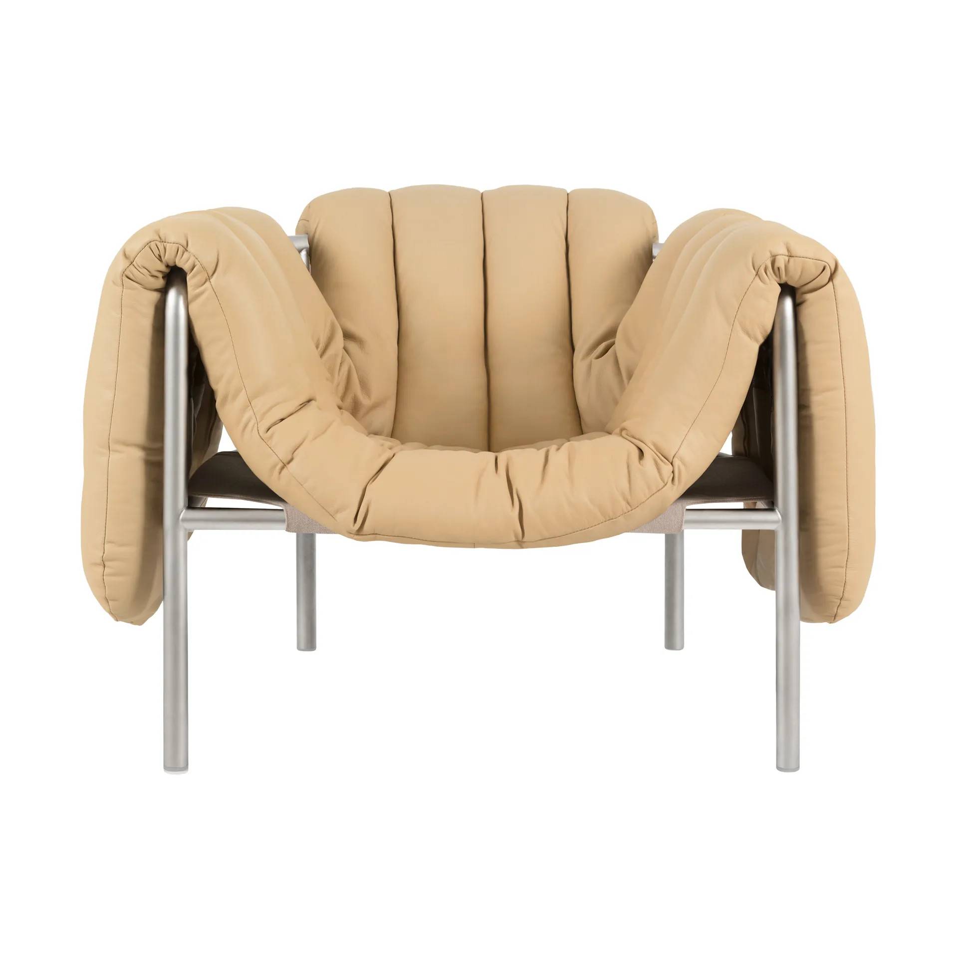 Hem Puffy loungefåtölj Sand leather-rostfritt stål