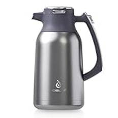 IDEUS Termoskanna 2 l, rostfritt stål dubbelväggig kaffekanna vakuumisolering termoskanna varmhållningskanna tekanna för kaffe, BPA-fri, silverfärgad