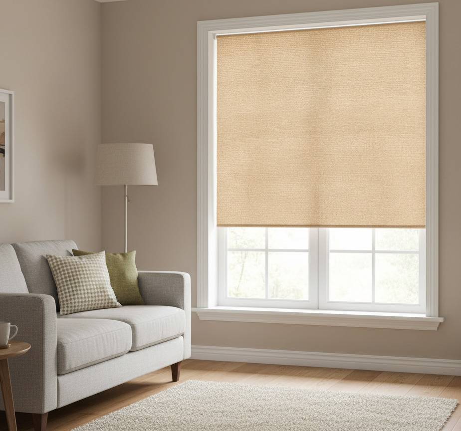 Rullgardin beige naturlig burlaptextur