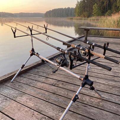 Carpfiske rod pod för 3 spön, justerbart fiskestativ i aluminium 69–115 cm med höjdjusterbara ben 25–36 cm, lätt och stabil spöhållare i stativstil me