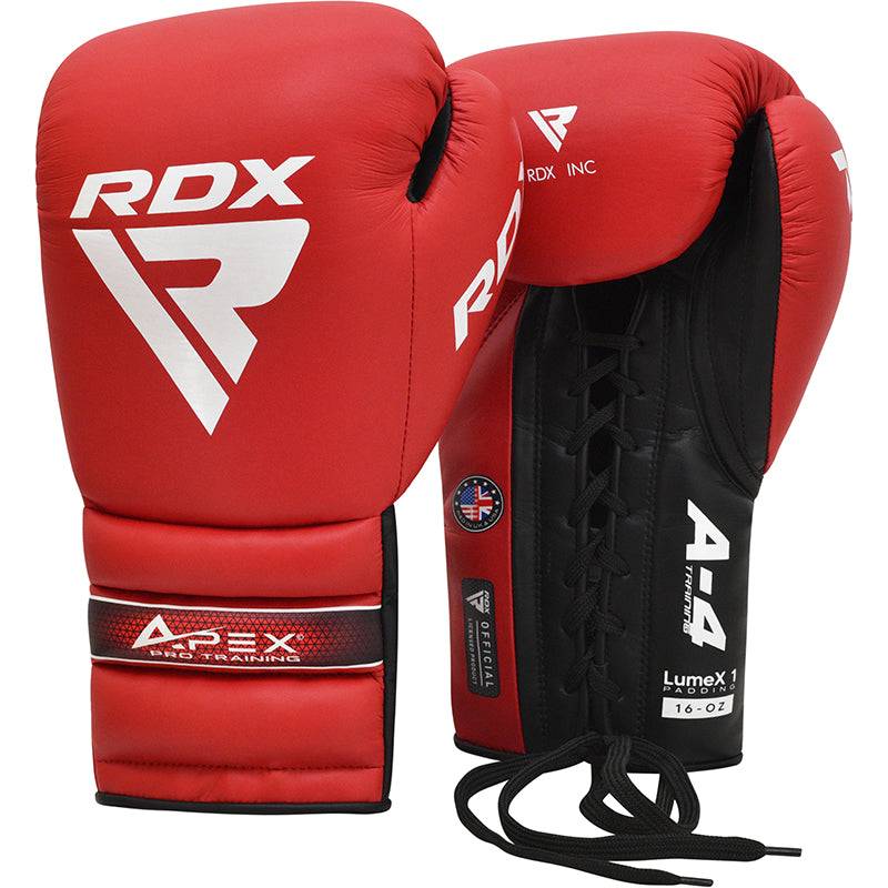 RDX APEX Lace up Training/Sparring Boxing Gloves - 10oz / Red (10oz)