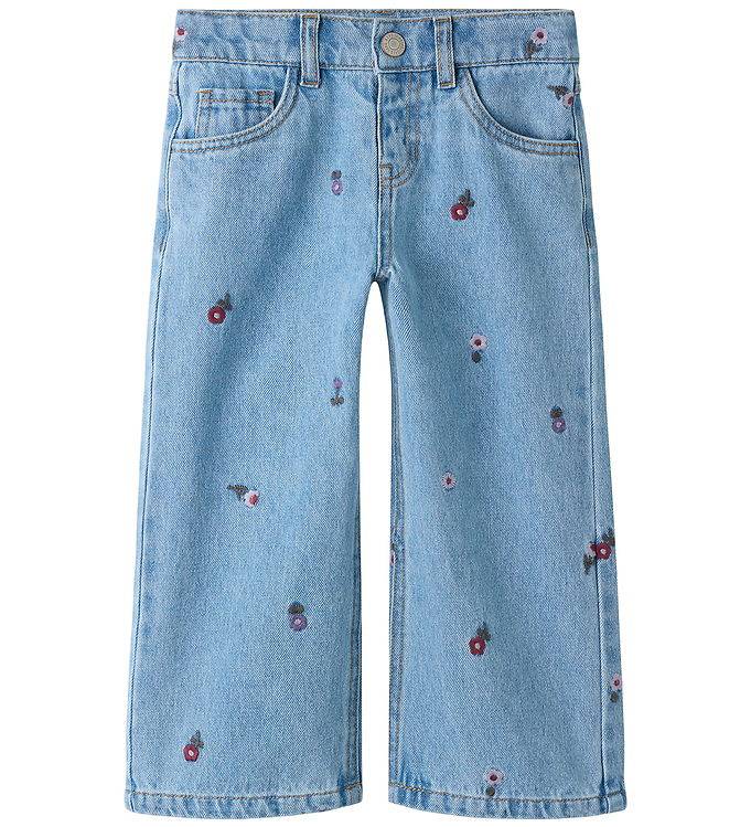 Name It Jeans - NmfRose - Wide - Medium Blue Denim/Flower EMB - Name It - 3 år (98) - Jeans