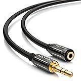 deleyCON 3,0m Stereo Audio Förlängningskabel - 3,5mm Klinka Hona till Hane - AUX Stereokabel med Metallkontakt för Högtalare Hörlurar - Zwart