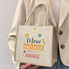 Mini Chic Printing Bag Gift For Teachers Tote Bag,Linen Tote Bag, Hand Shopping Bag - Stylish Beige Holder Bag,Perfect Gift For Her, Ideal For Travel, - Beige