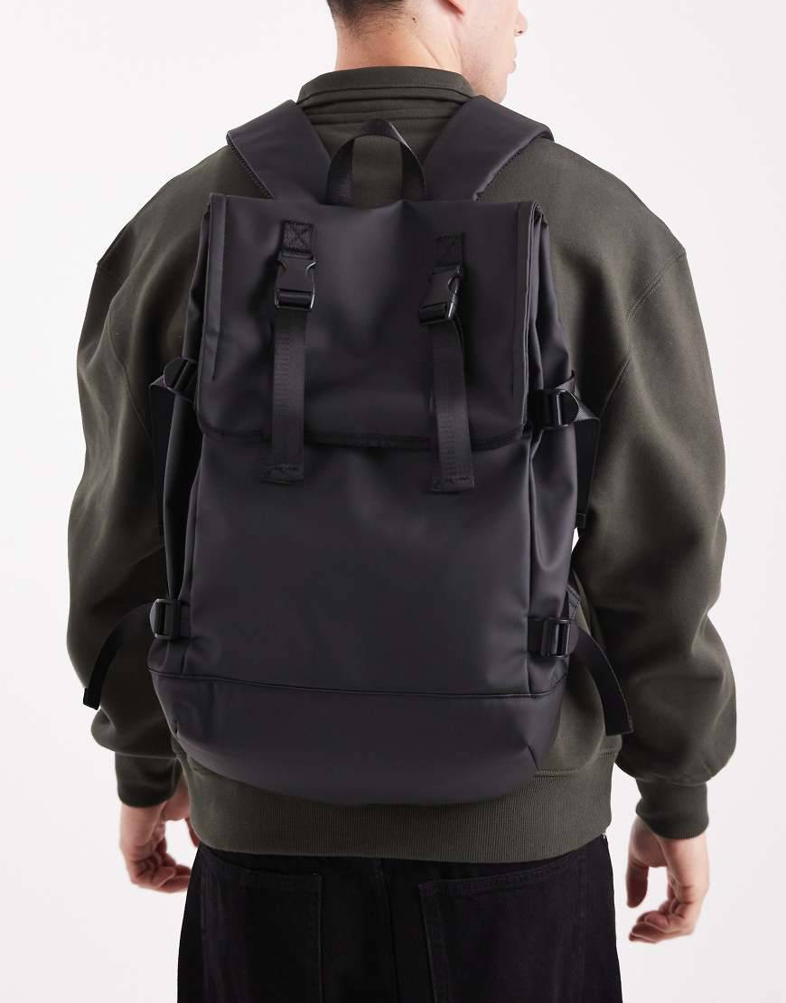 ASOS DESIGN - Sort rygsæk med gummieret rulletop - No Size