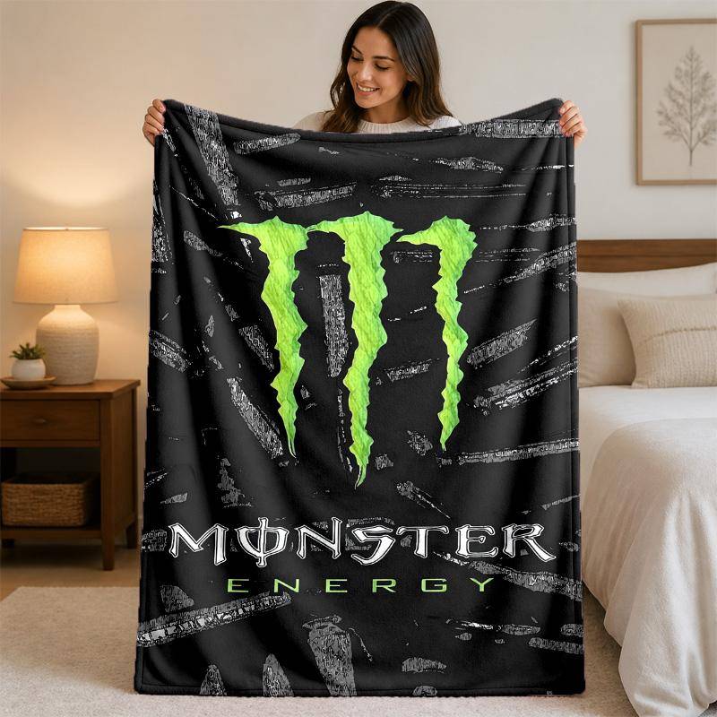 Monster Energy Tryckt Flanellfilt Mysig Varm Plyschfilt för Säng Soffa Couch Inomhus Hushållsbruk