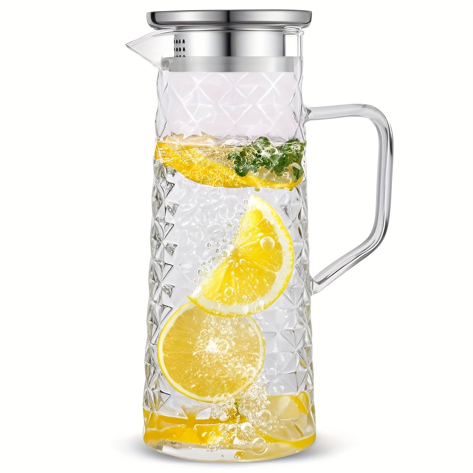 TEMU 1.3 44-ounce Glass Water Kettle With Lid And Spout, Designed For Holding Hot And Cold Water, Suitable For Storing Coffee, Juice, And Homemade Beverages, A Large Iced Tea Pitcher