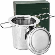 Te-infuser, 304 Rustfrit Stål Te-si, med Låg og Foldbar Håndtag, Te-filter til Tekander Kobberkrus til Brygning af Løse Blade Te, 1 Pakke