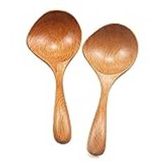 2 Pcs Wooden Soup Ladle Long Handle Spoon Wood Scoop Kitchen Serving Spoon Rice Soup for Snacks,Fruit,Mixing Scoop