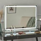Ereousa Sminkspegel med belysning, stor Kosmetisk Spegel med dimbara ljus, hollywood spegel med touch-kontroll, hållbart sminkbordsspegel för makeup (80 x 55 cm)