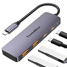 Tccmebius USB C Hub 10Gbps, Aluminium USB 3.2 Gen2 Splitter med 2 USB-C 2 USB-A dataportar, Bärbar Typ C Multiport Adapter för MacBook Pro/Air iPad Pro Surface Pro Bärbar Dator Smartphone (TCC-T324U)