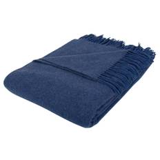 Uldplaid - 40% Cashmere - 130x200 cm - Ensfarvet blåt uldtæppe - By Borg plaid