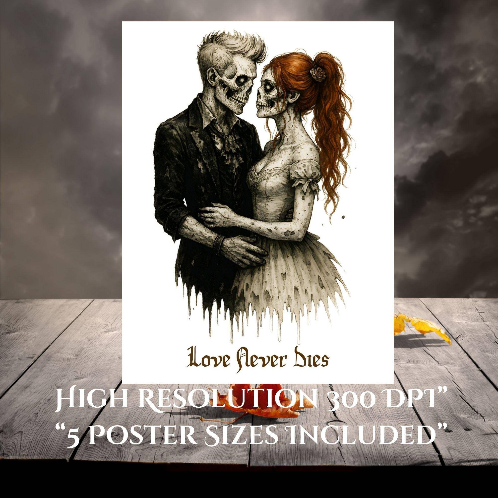 Skelett Paar digitale Wandkunst, Gothic romantisches Poster, dunkle Liebe zum Ausdrucken, Scarlet Witch Art, Eternal Love Gothic Home Decor