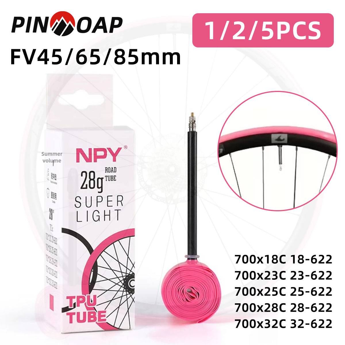 PINMOAP 1/2/5PCS Ultra Light Road Inner Tube 700x18c-32c/622 TPU Inner Tube Mountain Tire Essential For Lightweight Riding