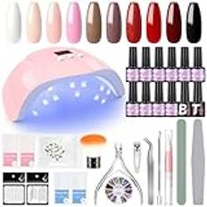 COSCELIA UV-nagellackset med UV-lampa 36W 10 färger Gel-nagellack Startset UV-gel-nagellackset med bas- och topplack Nagelkonstverktyg Present till kvinnor