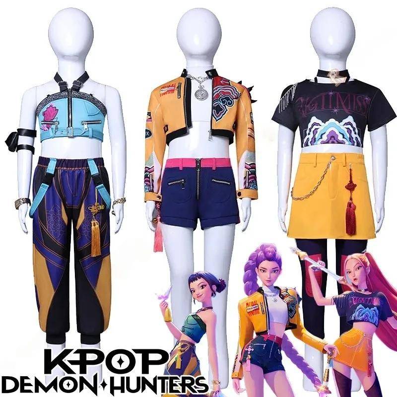 Barn Kpop Demon Rumi Zoey Mira Cosplay Huntrix Hunters Kostym För Flickor Kläder Grupp Idol Rollspel Halloween Karnevalsdräkt cm