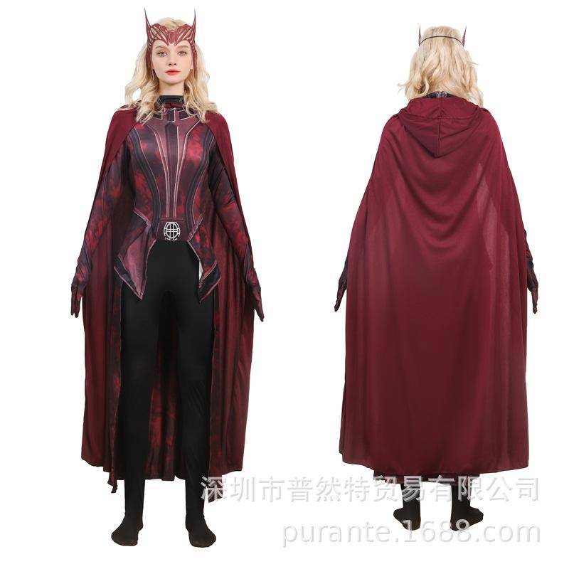 Scarlet Witch Cosplay Kostym Wanda Vision Häxklänning Halloweenfest Outfit för Kvinnor cm black