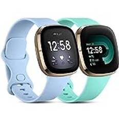 CeMiKa Rem kompatibel med Fitbit Versa 4/Versa 3/Fitbit Sense/Sense 2, ersättningsrem, handledsrem, mjuk sportrem för kvinnor och män, storlek Small (blå (aqua), lila)