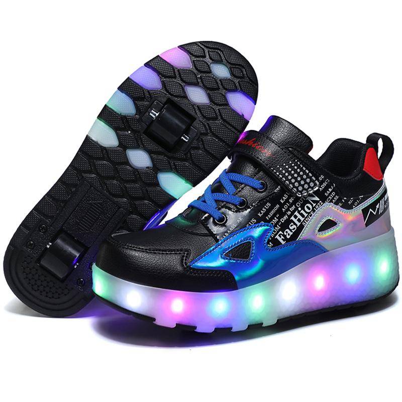 27-43 Avtagbart Hjul Pojkar/Flickor Dubbelhjul Lysande Sneakers Kan Laddas Sneakers för Skridskoåkning Barn Rullskridskor cm blue