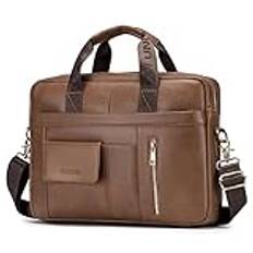 SPAHER Män äkta läderportfölj Business Work Laptop Handväska Axelväska Messenger Satchel Topphandtag Resväska med avtagbar rem för bärbar MacBook Air 15,6 tum