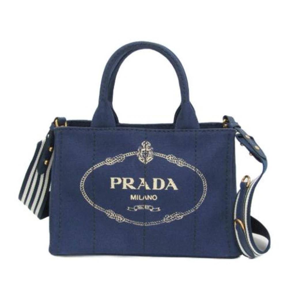 Prada Vintage Pre-owned Canvas prada-tasker - Vintage - Dame - Blå - ONE SIZE - Uld