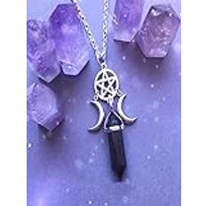 Gudinna halsband, kristallformad måne och pentagram, månsten halsband, smycken, kreativa presenter, XL-39-svart, 50 cm